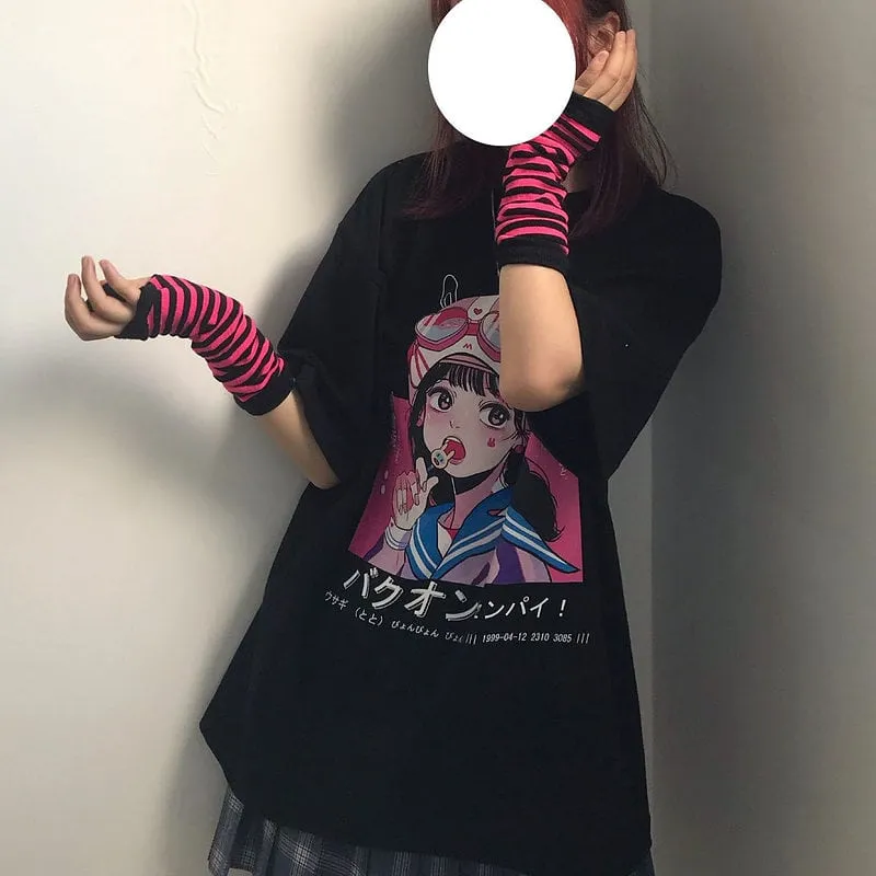 Kawaii Punk Style Black T-shirt