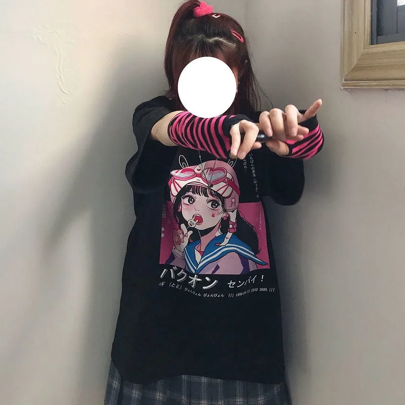 Kawaii Punk Style Black T-shirt
