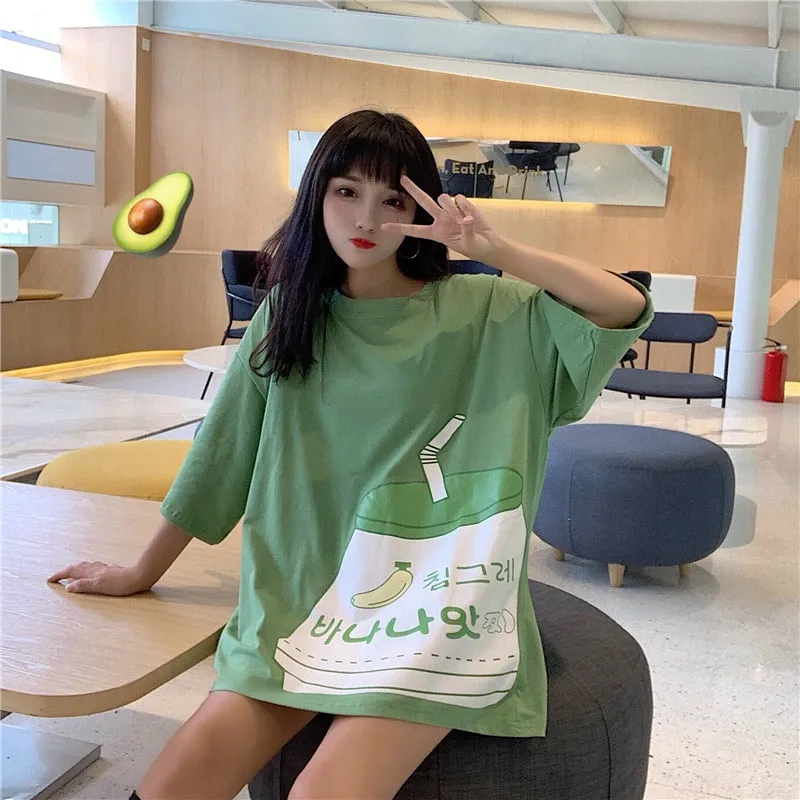 Kawaii Strawberry Milk Print T-shirt