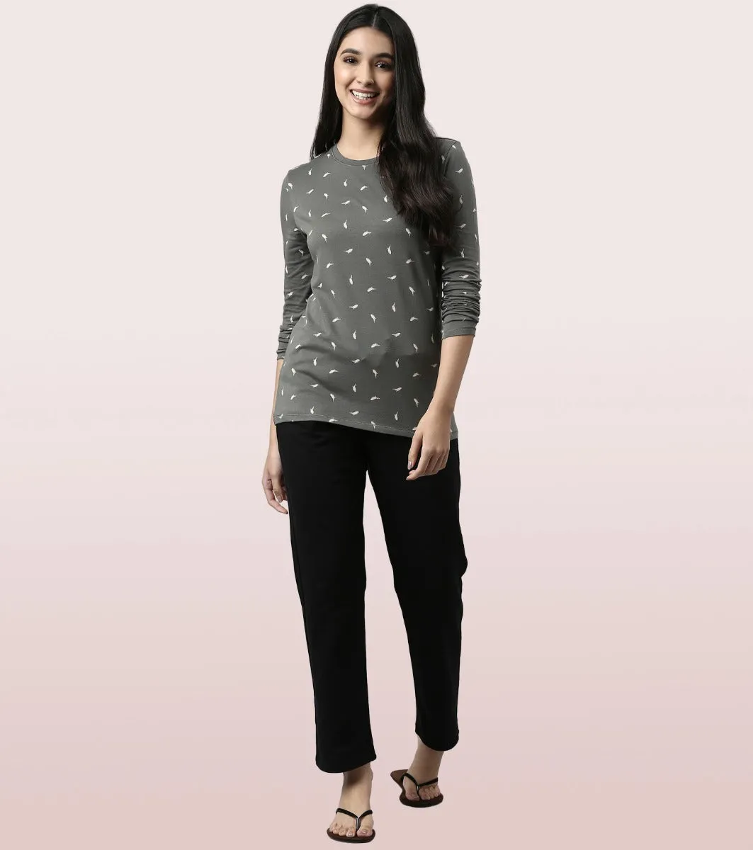 Long Sleeve Basic Crew Tee - Graphics | Crew Neck Basic Stretch Cotton Tee