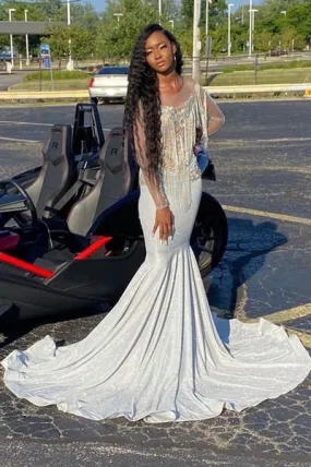 LONG SLEEVES PROM PARTY GOWNS BEADING MERMAID EVENING GOWNS SA96