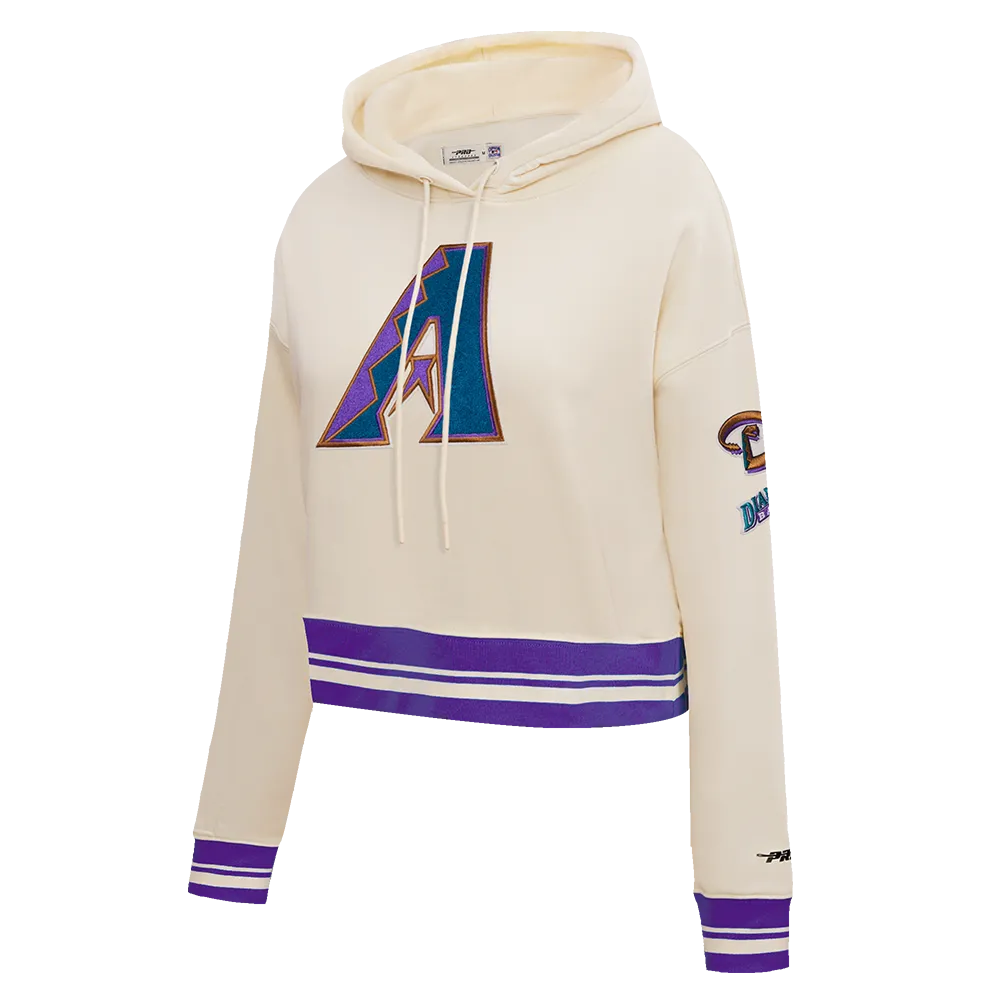 MLB ARIZONA DIAMONDBACKS RETRO CLASSIC WOMEN'S RIB CROPPED PO HOODIE (EGGSHELL/ PURPLE)