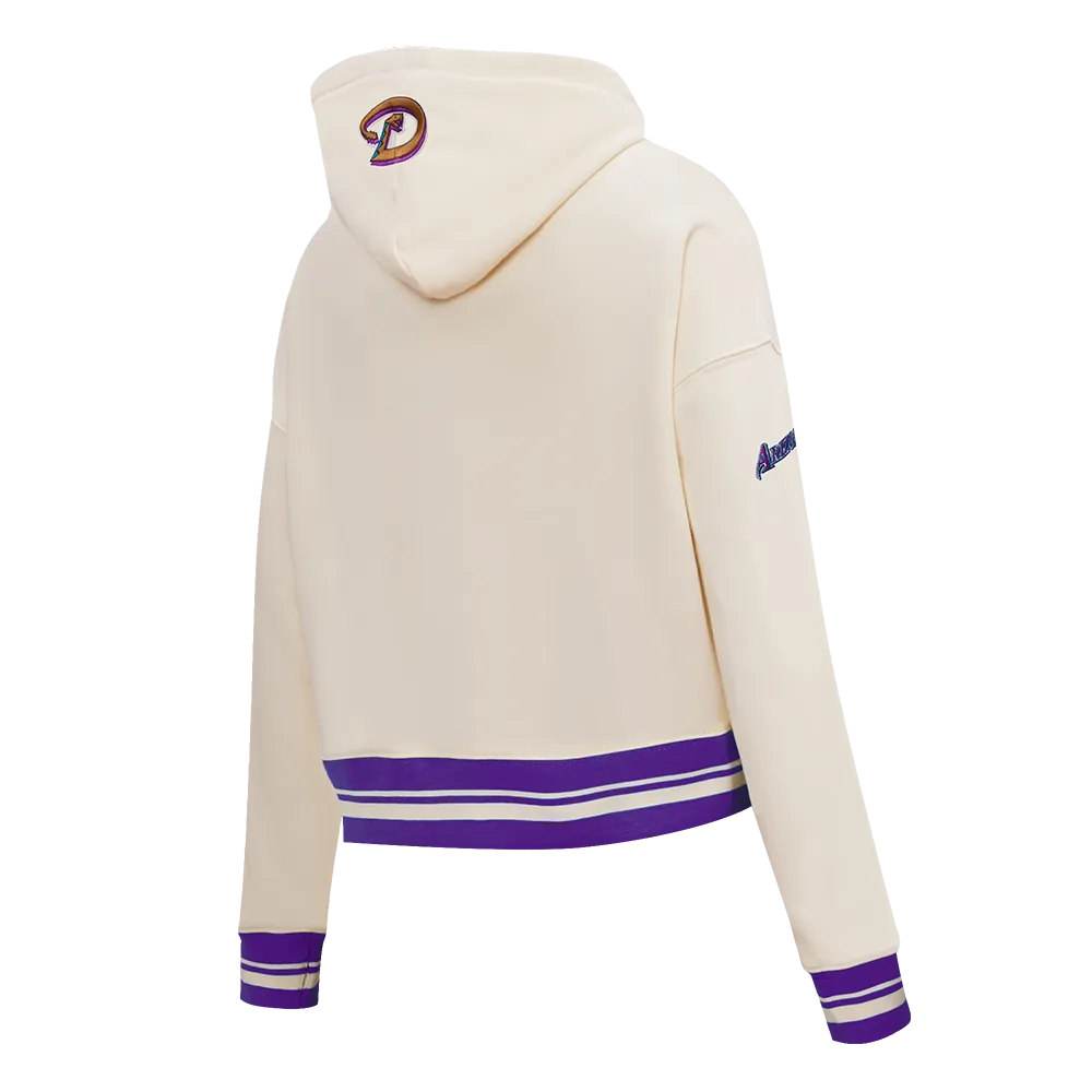 MLB ARIZONA DIAMONDBACKS RETRO CLASSIC WOMEN'S RIB CROPPED PO HOODIE (EGGSHELL/ PURPLE)