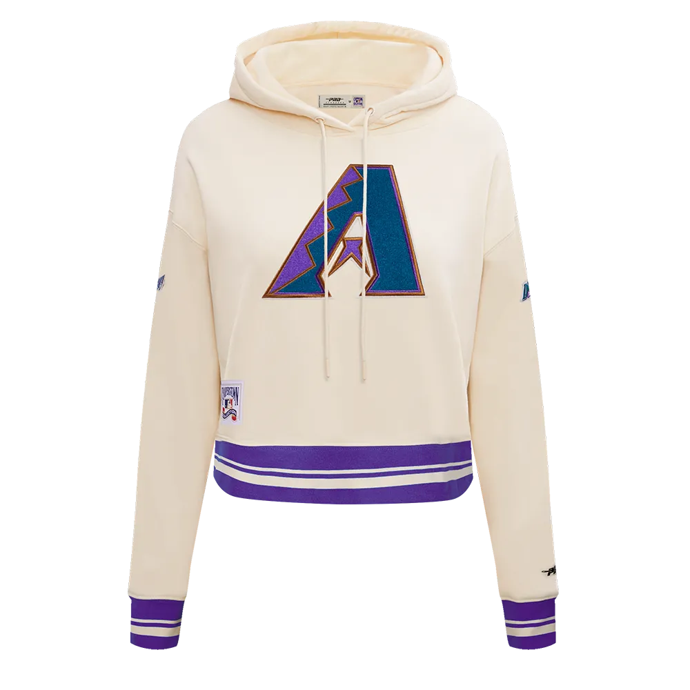 MLB ARIZONA DIAMONDBACKS RETRO CLASSIC WOMEN'S RIB CROPPED PO HOODIE (EGGSHELL/ PURPLE)