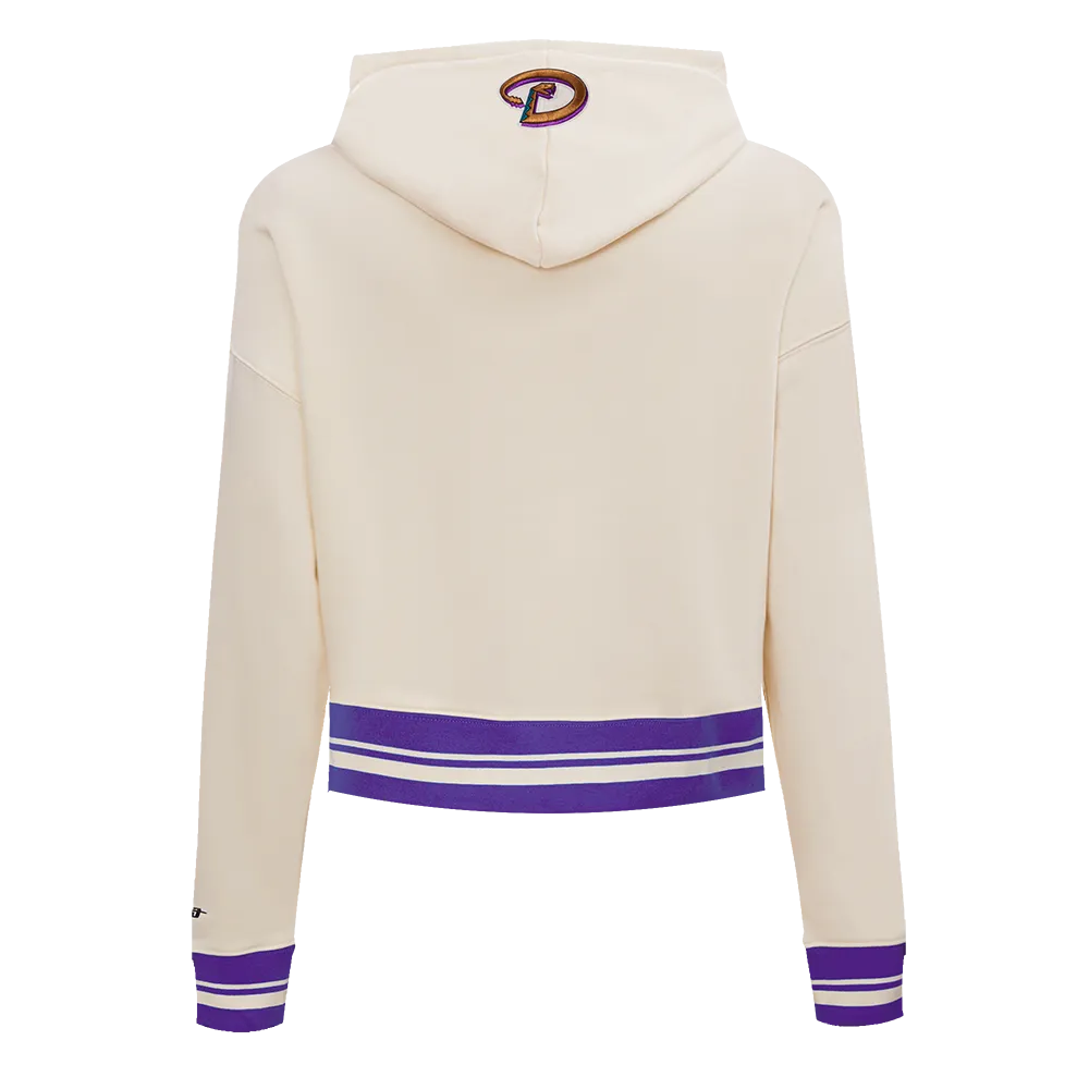 MLB ARIZONA DIAMONDBACKS RETRO CLASSIC WOMEN'S RIB CROPPED PO HOODIE (EGGSHELL/ PURPLE)
