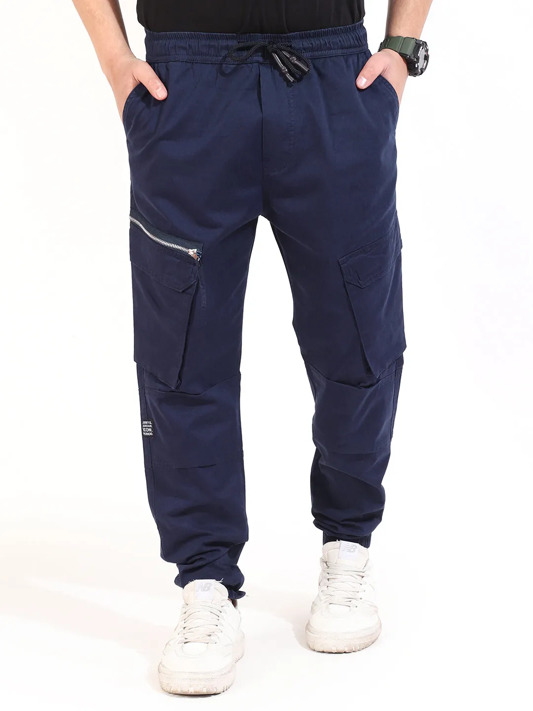 Navy Peach Cotton Baggy Fit Zipper Cargo