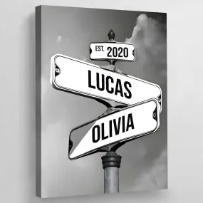 Personalized Canvas Vintage Street Sign For Couples