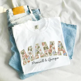 Personalized Multi-Floral Print MAMA T-Shirt