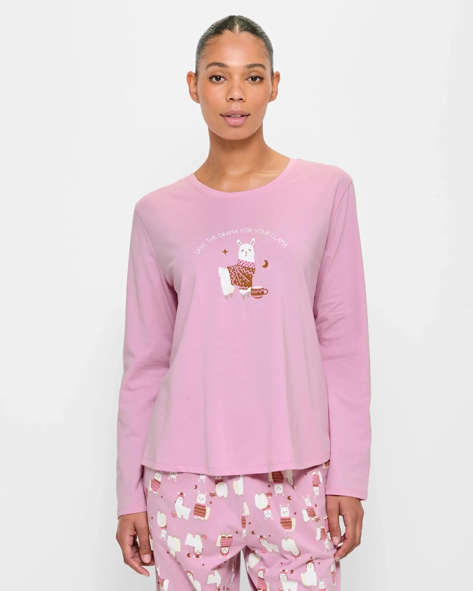 popular  Print Jersey Sleep Top - Pink Llama