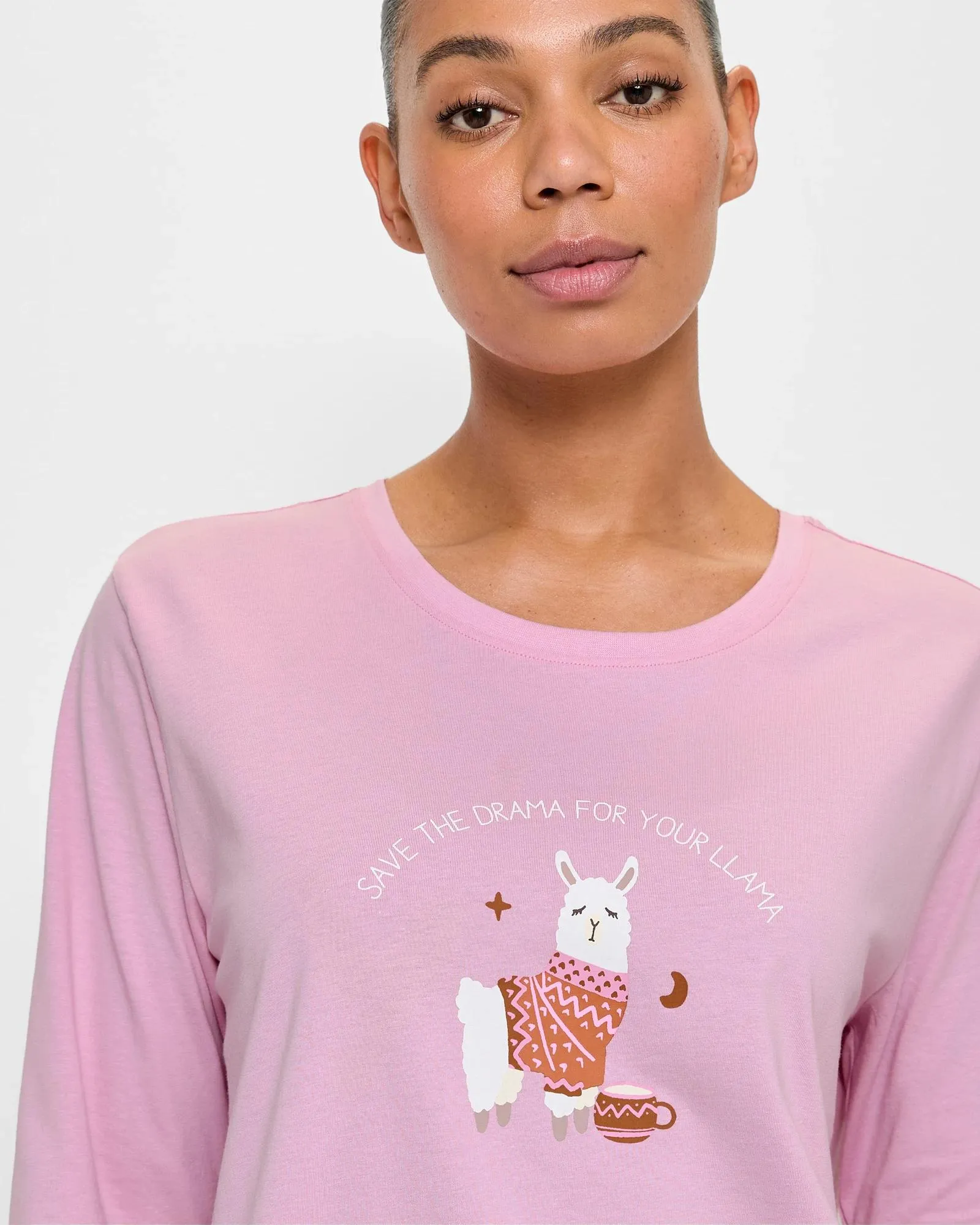 popular  Print Jersey Sleep Top - Pink Llama