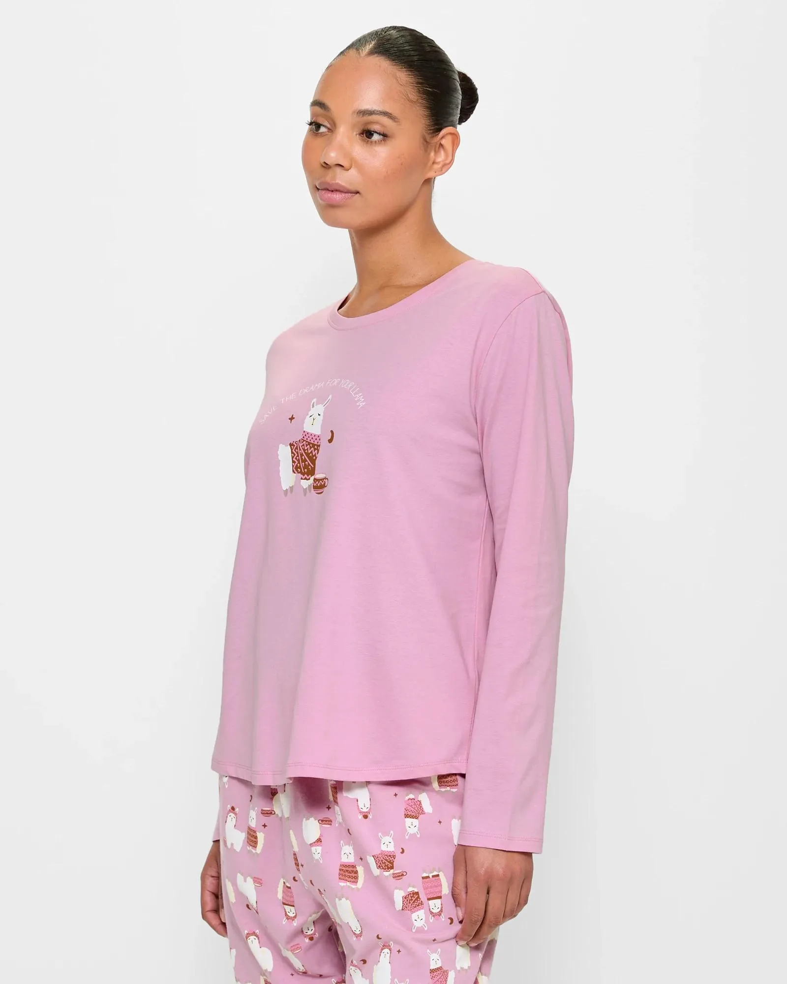 popular  Print Jersey Sleep Top - Pink Llama