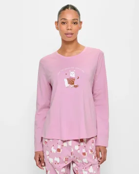 popular  Print Jersey Sleep Top - Pink Llama