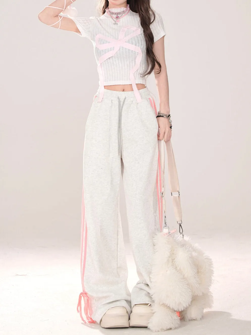 Ribbon Design Pants Street Drawstring American Casual