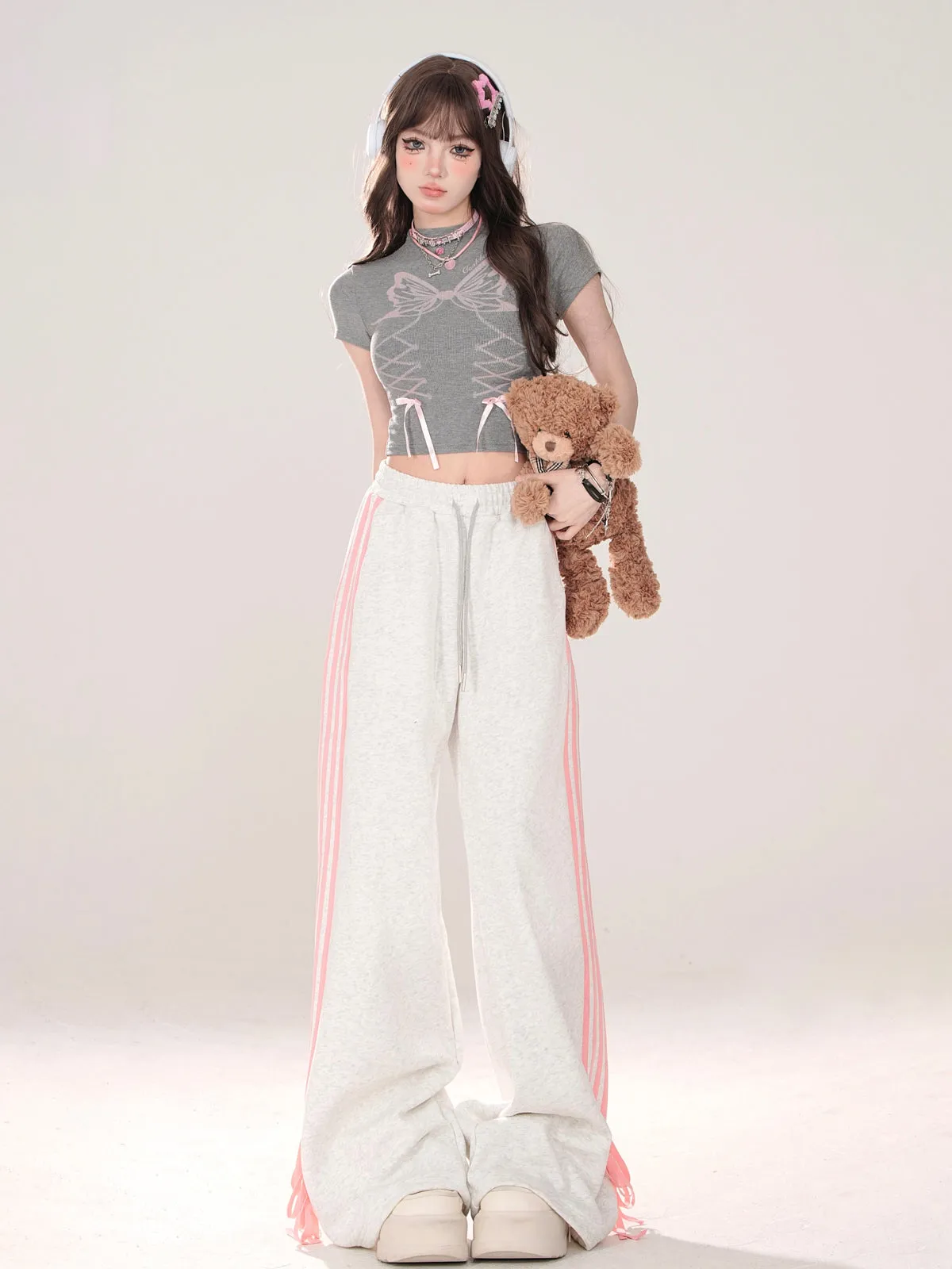 Ribbon Design Pants Street Drawstring American Casual