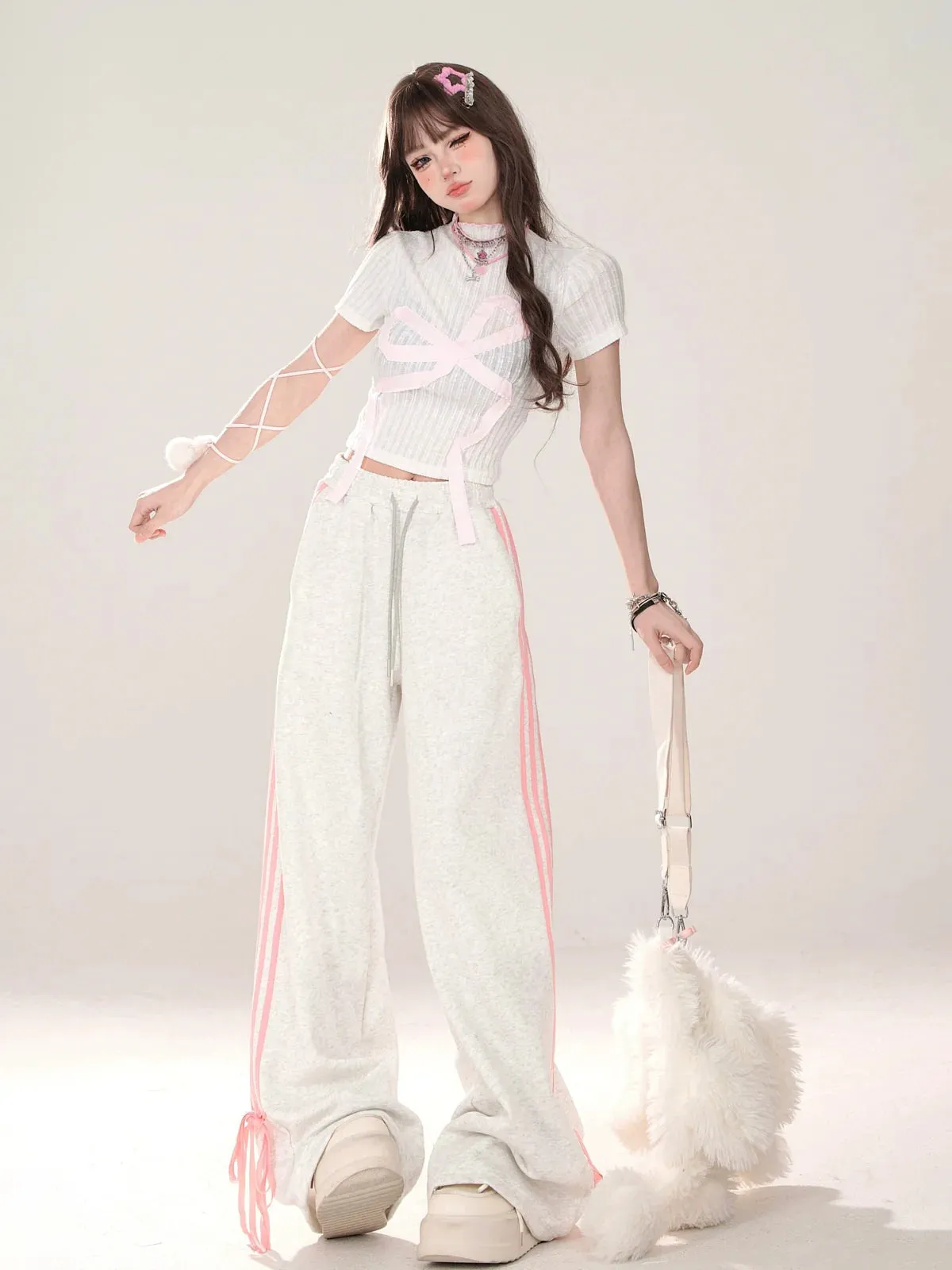 Ribbon Design Pants Street Drawstring American Casual