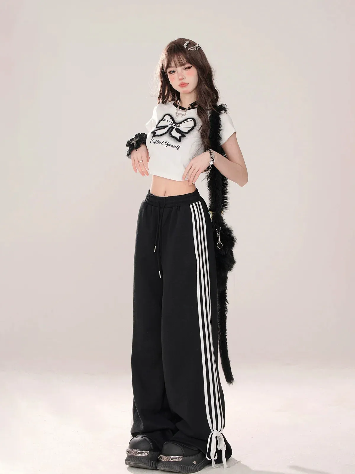 Ribbon Design Pants Street Drawstring American Casual