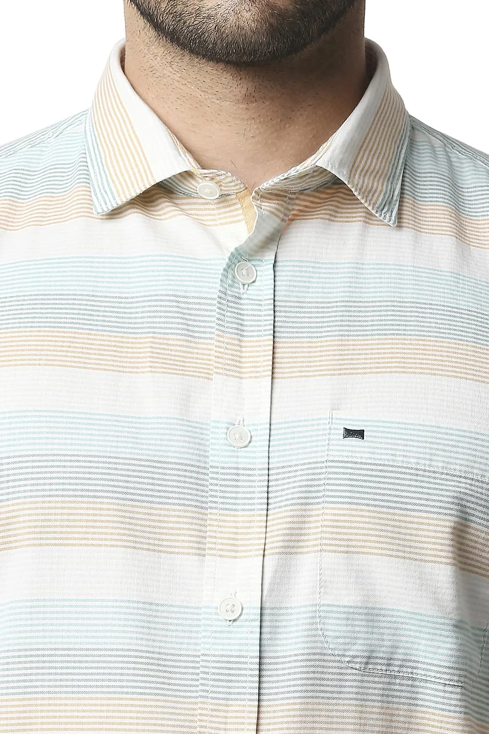 Slim Fit Twill Weft Stripe Halfsleeves Shirt