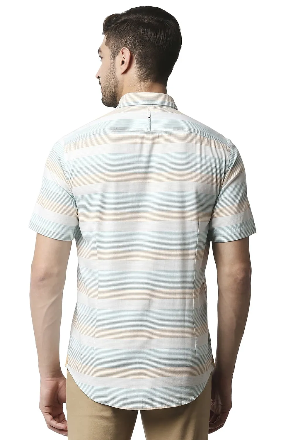 Slim Fit Twill Weft Stripe Halfsleeves Shirt