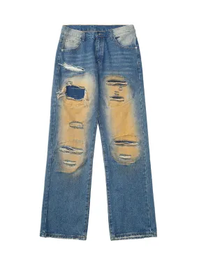 Sneakerhill High Street Washed Spray Paint Ripped Jeans
