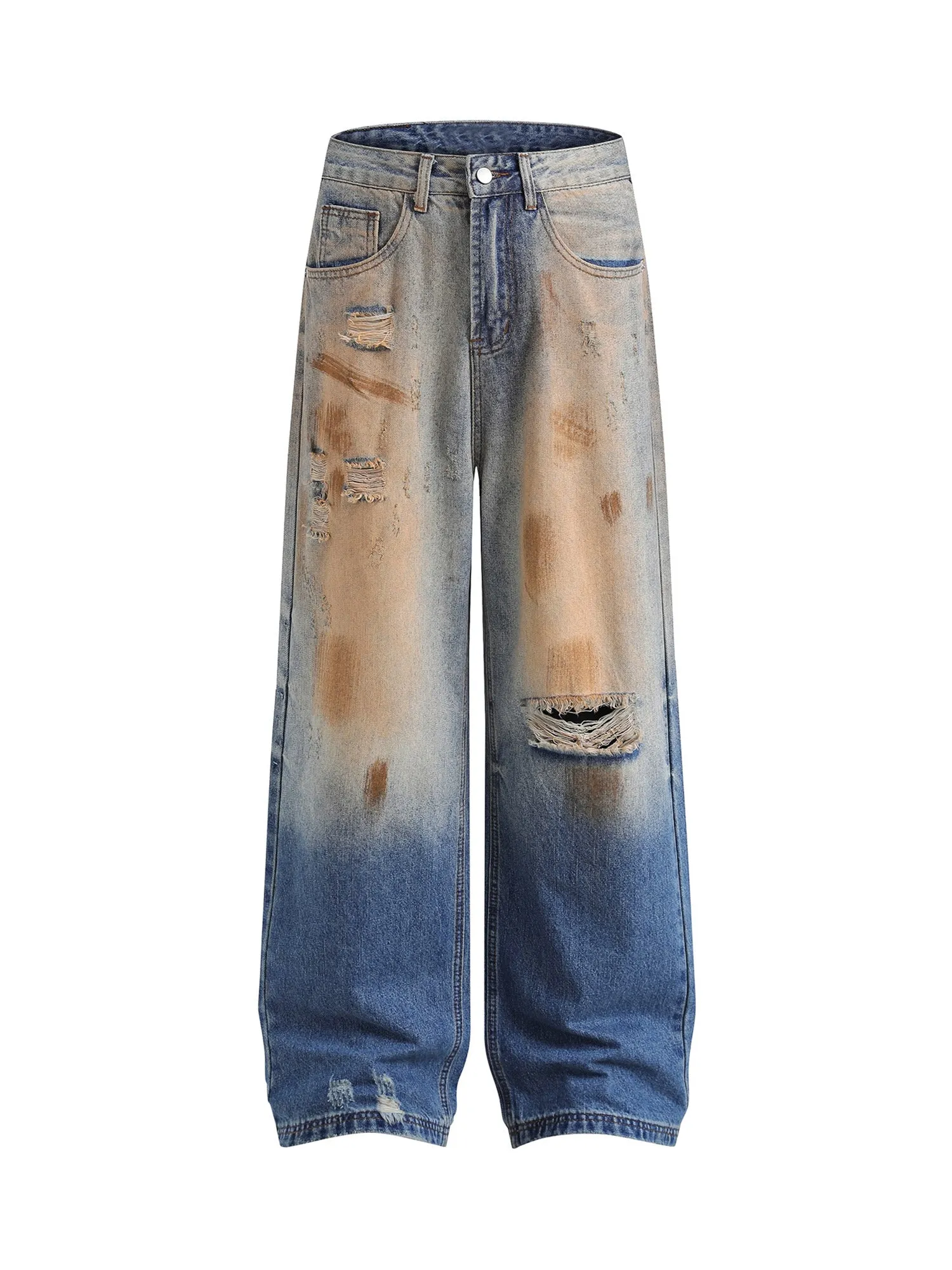 Sneakerhill Retro Ripped Washed Patina Street Hip-Hop Jeans
