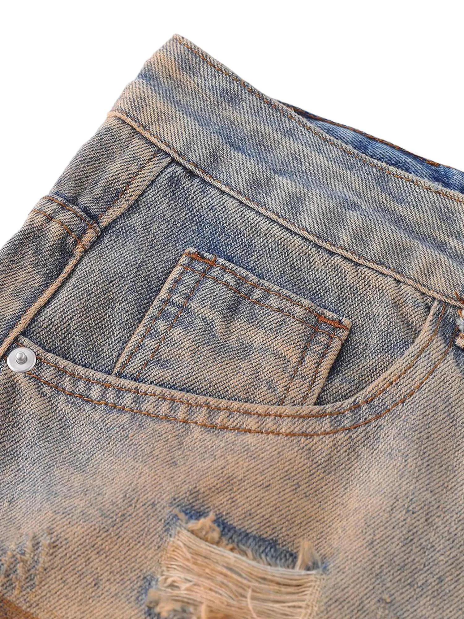 Sneakerhill Retro Ripped Washed Patina Street Hip-Hop Jeans