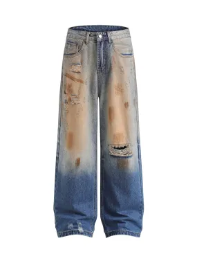 Sneakerhill Retro Ripped Washed Patina Street Hip-Hop Jeans