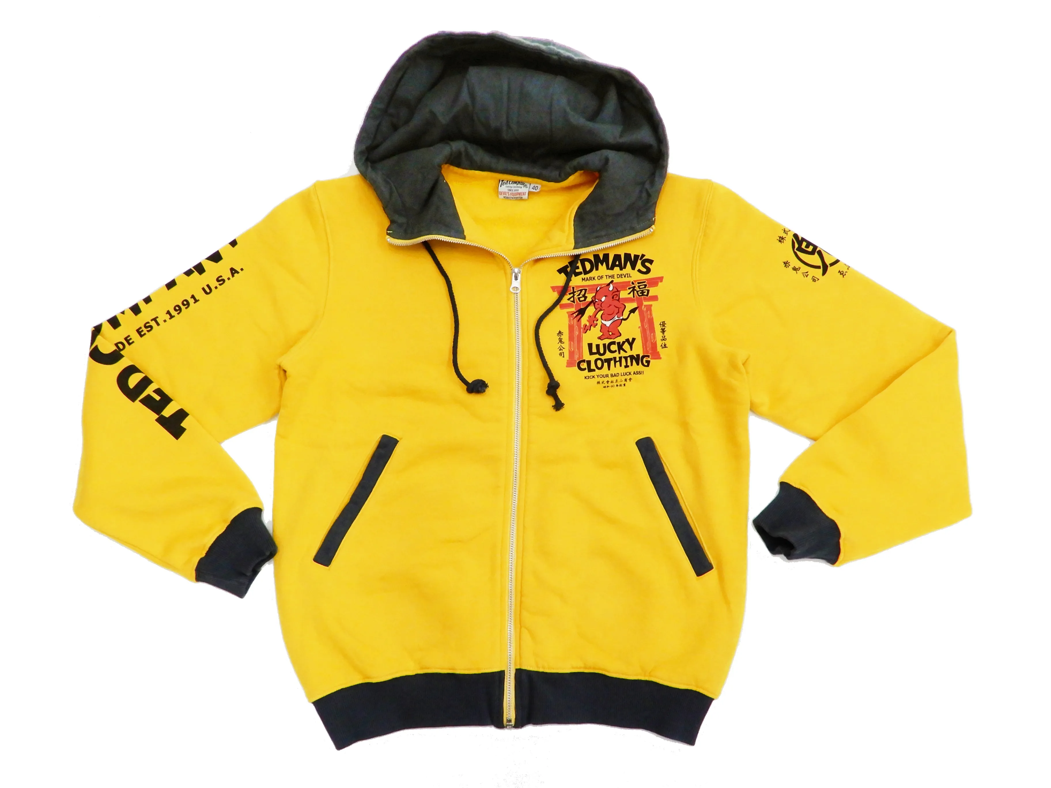 Tedman Hoodie Men's Casual Full Zip Hoodie Zip-Up Printed Hooded Sweatshirt TDSP-149 Yellow