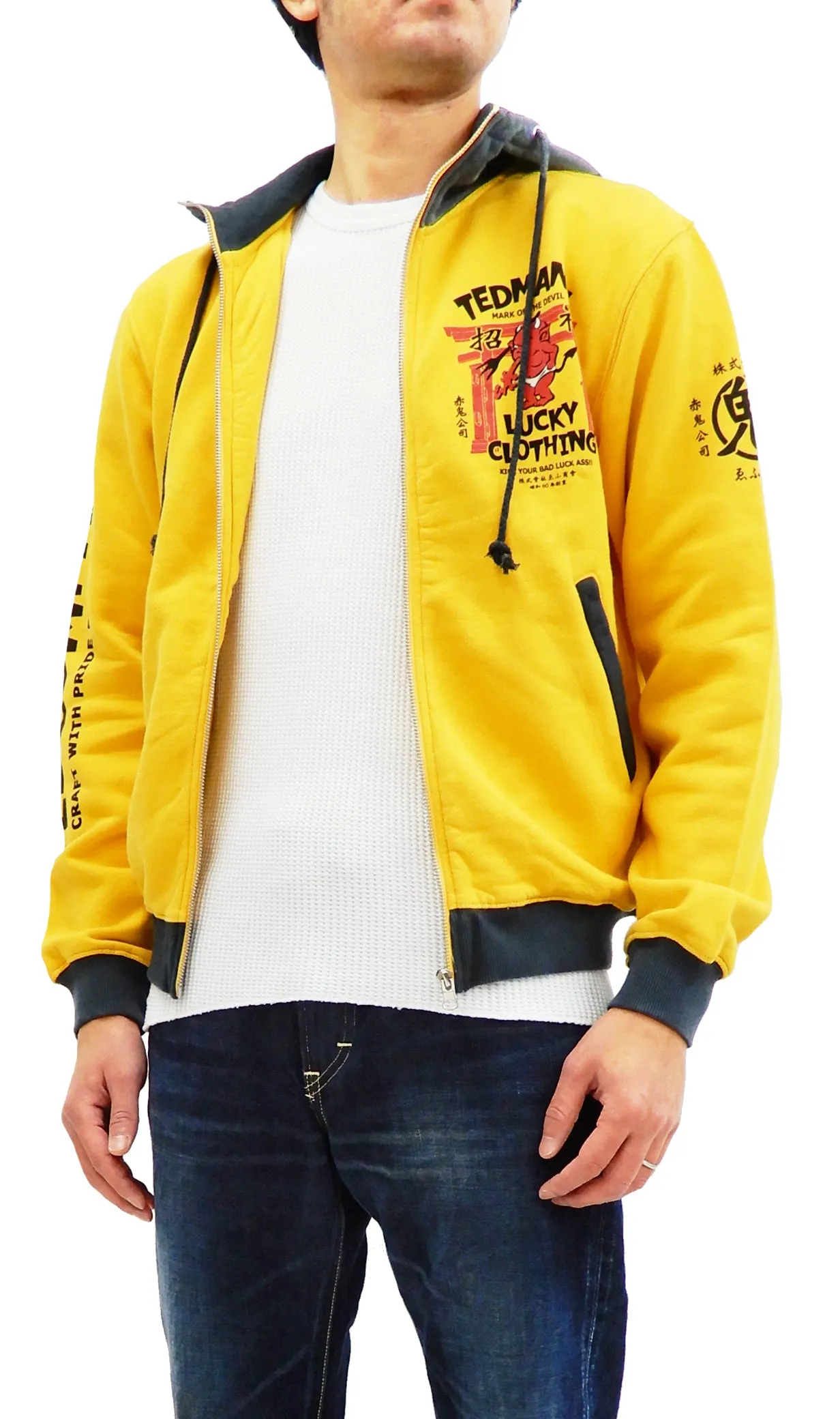 Tedman Hoodie Men's Casual Full Zip Hoodie Zip-Up Printed Hooded Sweatshirt TDSP-149 Yellow